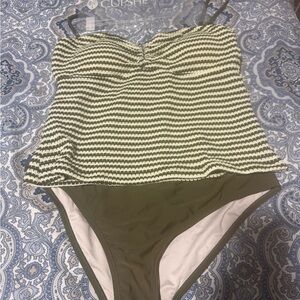 Cupshe Green Striped Tankini Two-Piece Swimsuit